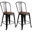 Copper Barstool Set of 2 Metal Wood Counter Chairs with Wood Top and High Backrest