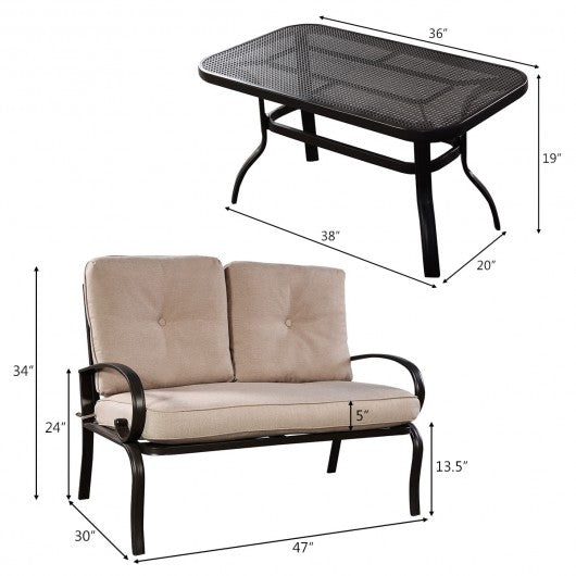 2 pcs Patio Outdoor Cushioned Coffee Table Seat-Beige