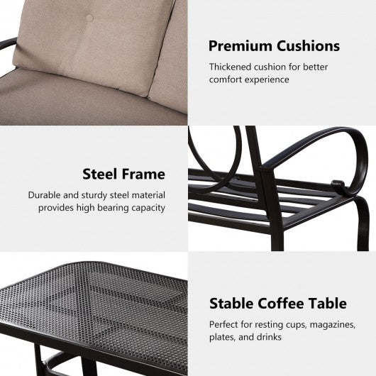 2 pcs Patio Outdoor Cushioned Coffee Table Seat-Beige