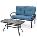 2 Pcs Patio Outdoor Cushioned Coffee Table Seat-Blue