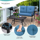 2 Pcs Patio Outdoor Cushioned Coffee Table Seat-Blue