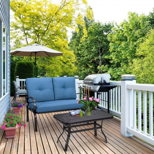 2 Pcs Patio Outdoor Cushioned Coffee Table Seat-Blue