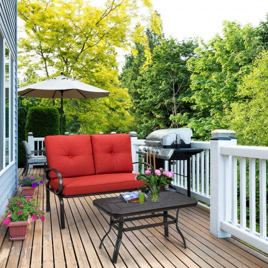 2 Pcs Patio Outdoor Cushioned Coffee Table Seat-Red