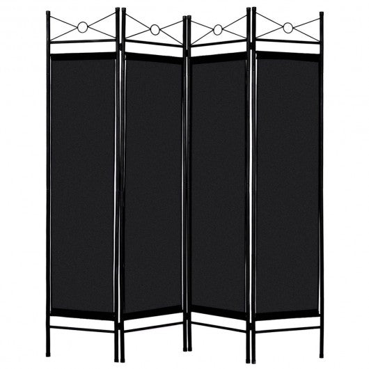 4 Panels Metal Frame Room Private Folding Screen-Black