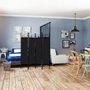 4 Panels Metal Frame Room Private Folding Screen-Black