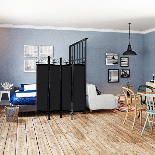 4 Panels Metal Frame Room Private Folding Screen-Black