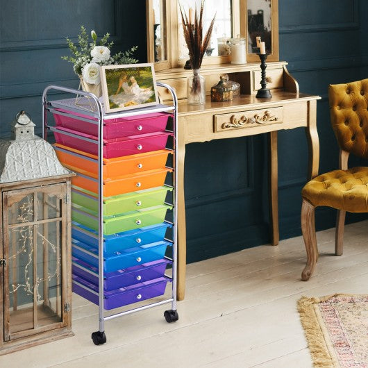 10 Drawer Rolling Storage Cart Organizer-Multicolor