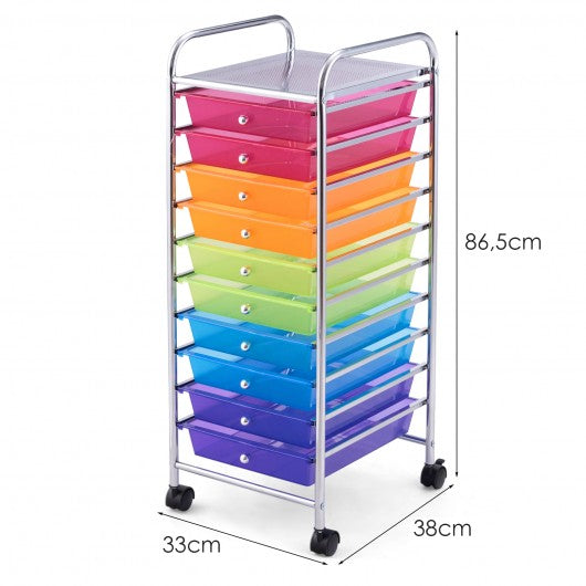10 Drawer Rolling Storage Cart Organizer-Color