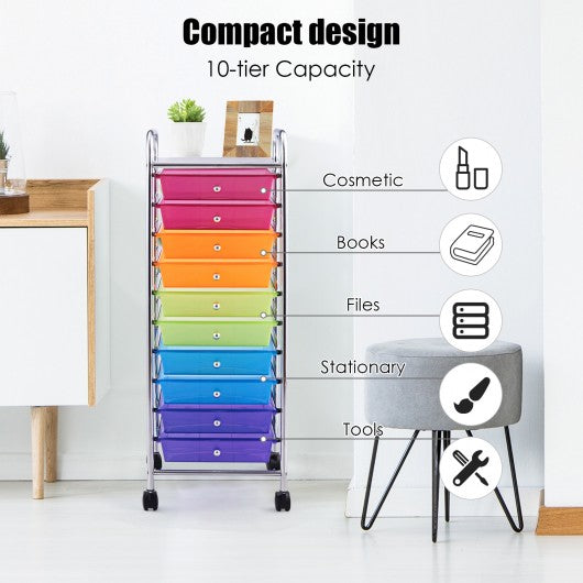 10 Drawer Rolling Storage Cart Organizer-Color