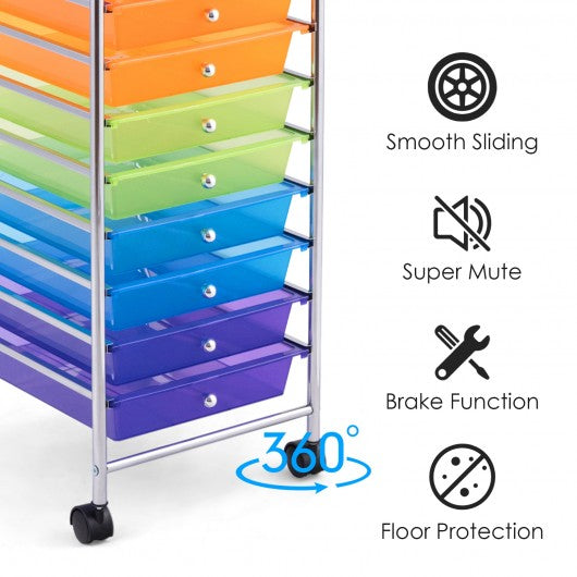 10 Drawer Rolling Storage Cart Organizer-Color