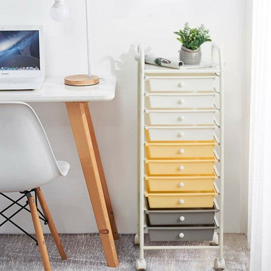 10 Drawer Rolling Storage Cart Organizer-Yellow