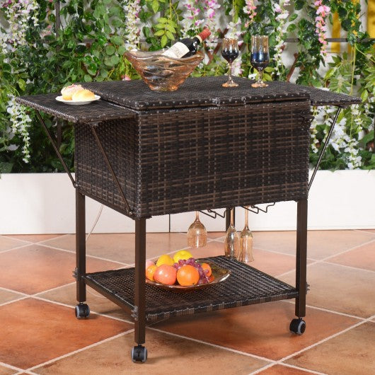 Outdoor Portable Rattan Cooler Cart Trolley