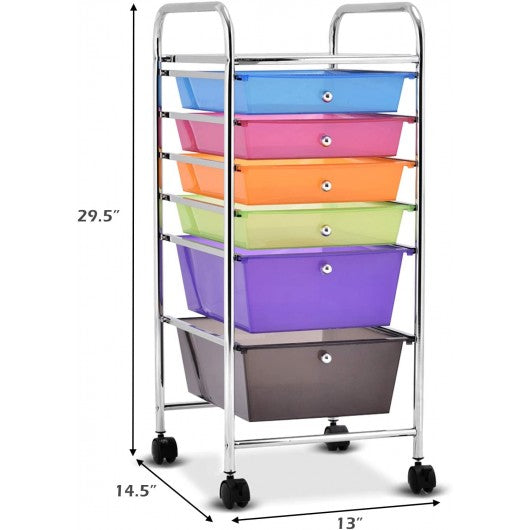 6 Drawers Rolling Storage Cart Organizer-Transparent Multicolor