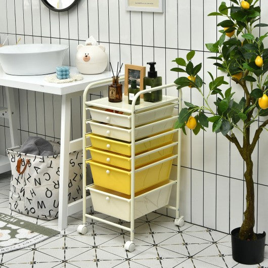6 Drawers Rolling Storage Cart Organizer-Yellow