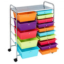 15-Drawer Utility Rolling Organizer Cart Multi-Use Storage-Deep Multicolor