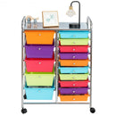 15-Drawer Utility Rolling Organizer Cart Multi-Use Storage-Deep Multicolor