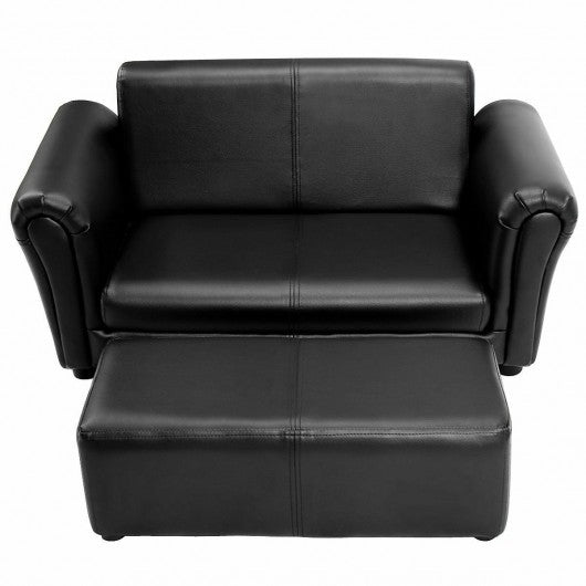 Black-White Kids Double Sofa with Ottoman-Black