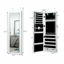 Lockable Wall Mount Mirrored Jewelry Cabinet with LED Lights-White