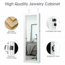 Lockable Wall Mount Mirrored Jewelry Cabinet with LED Lights-White