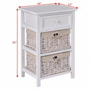 3 Tier Set of 2 Wood Nightstand with 1 and 2 Basket Drawer -White