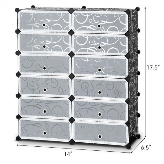 12 Cubes DIY Portable Plastic Shoe Rack with Doors