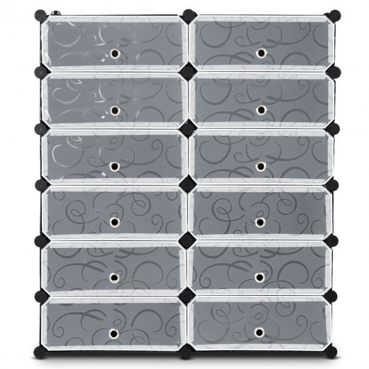12 Cubes DIY Portable Plastic Shoe Rack with Doors