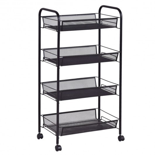 Black-Gray 4 Tier Storage Rack Trolley Cart-Black