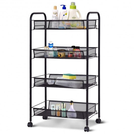 Black-Gray 4 Tier Storage Rack Trolley Cart-Black