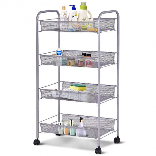 Black-Gray 4 Tier Storage Rack Trolley Cart-Gray