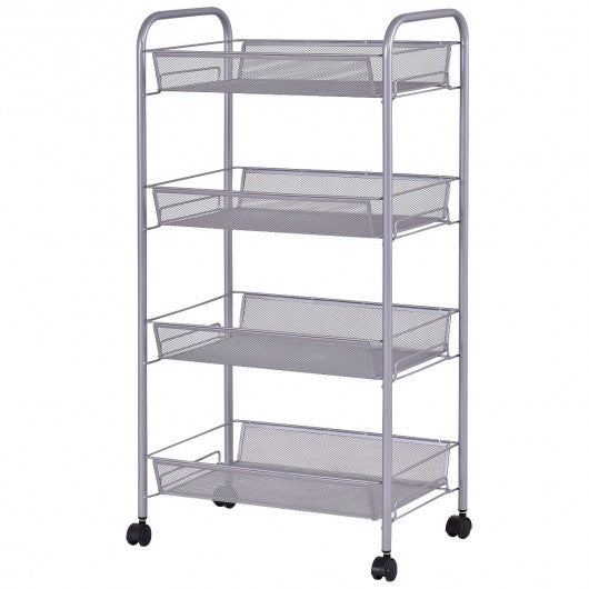 Black-Gray 4 Tier Storage Rack Trolley Cart-Gray