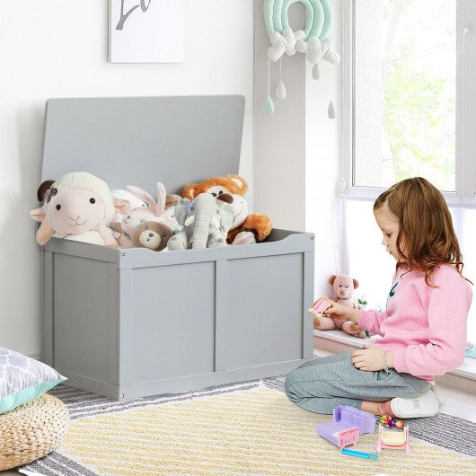 Safety Hinge Wooden Chest Organizer Toy Storage Box-Gray