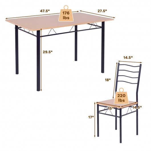5 pcs Wood Metal Dining Table Set with 4 Chairs