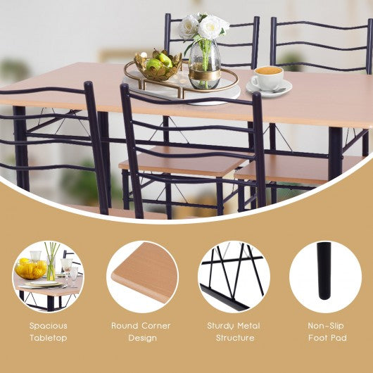 5 pcs Wood Metal Dining Table Set with 4 Chairs