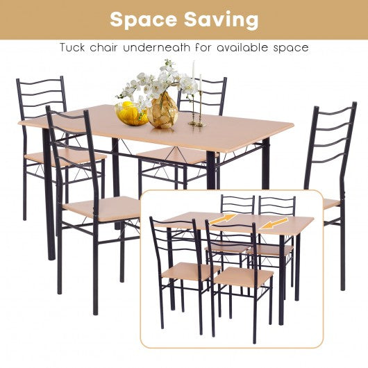 5 pcs Wood Metal Dining Table Set with 4 Chairs