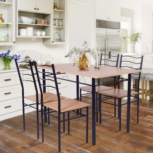 5 pcs Wood Metal Dining Table Set with 4 Chairs
