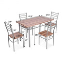 5 pcs Wood Metal Dining Table Set with 4 Chairs-Walnut