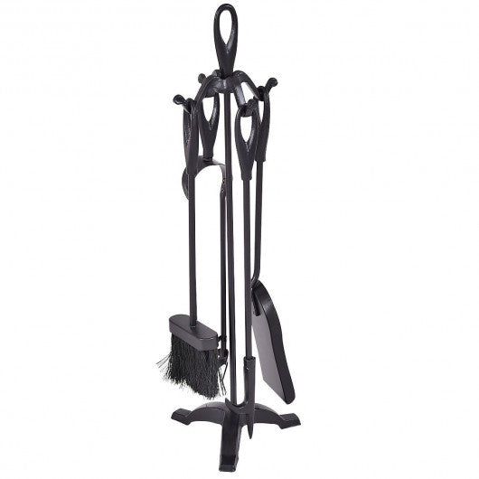 5 Pieces Rustic Heavy Duty Compact Wrought Iron Fireplace Tools Set