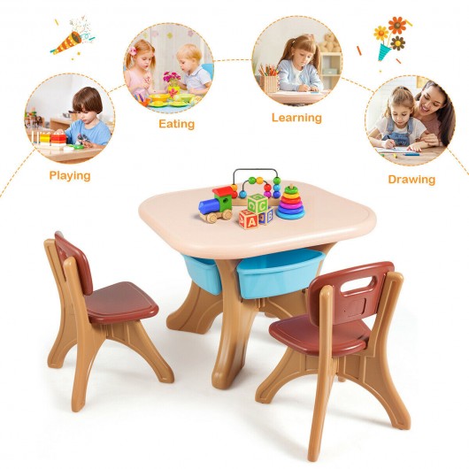 Children Kids Activity Table & Chair Set Play Furniture W-Storage-Coffee