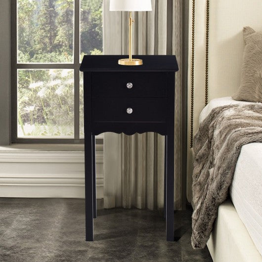 Side Table End Accent Table w- 2 Drawers-Black