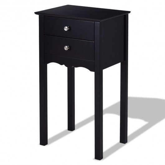 Side Table End Accent Table w- 2 Drawers-Black