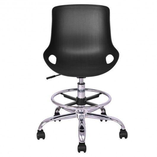 Set of 2 Armless PP Swivel Height Adjustable Desk Chair w- Footrest-Black