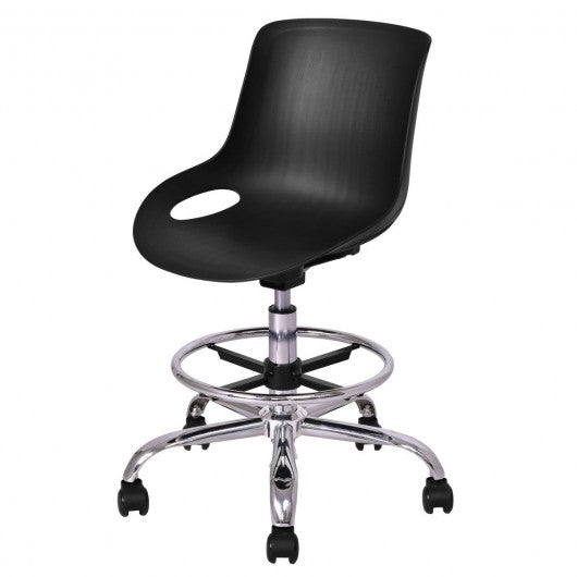 Set of 2 Armless PP Swivel Height Adjustable Desk Chair w- Footrest-Black