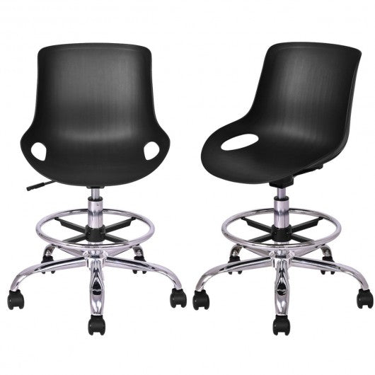 Set of 2 Armless PP Swivel Height Adjustable Desk Chair w- Footrest-Black