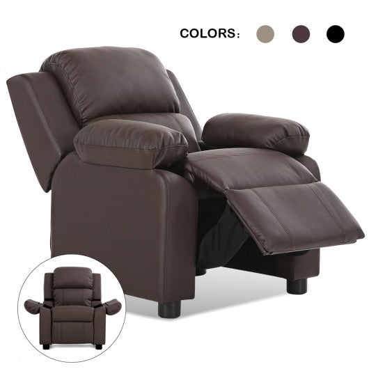 Deluxe Kids Armchair Recliner Headrest Sofa w- Storage Arms-Brown