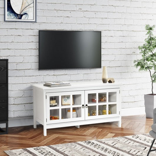 50" TV Stand Modern Wood Storage Console with 2 Doors-White