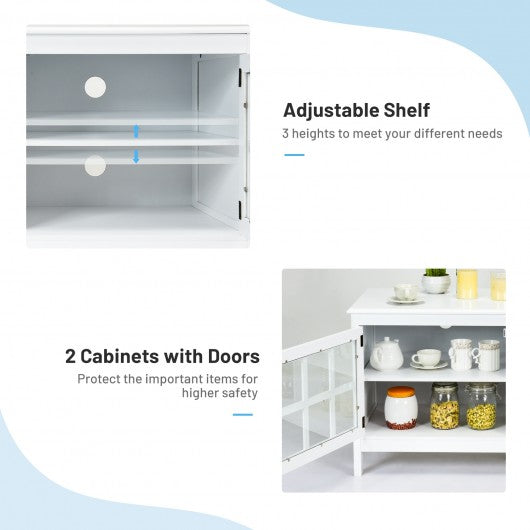 50" TV Stand Modern Wood Storage Console with 2 Doors-White