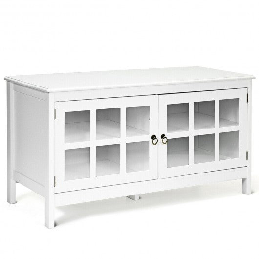 50" TV Stand Modern Wood Storage Console with 2 Doors-White
