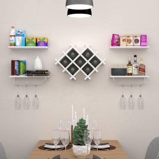 Set of 5 Wall Mount Wine Rack Set w- Storage Shelves-White