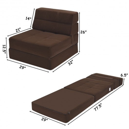 Tri-Fold Folding Chair Convertible Sleeper Bed