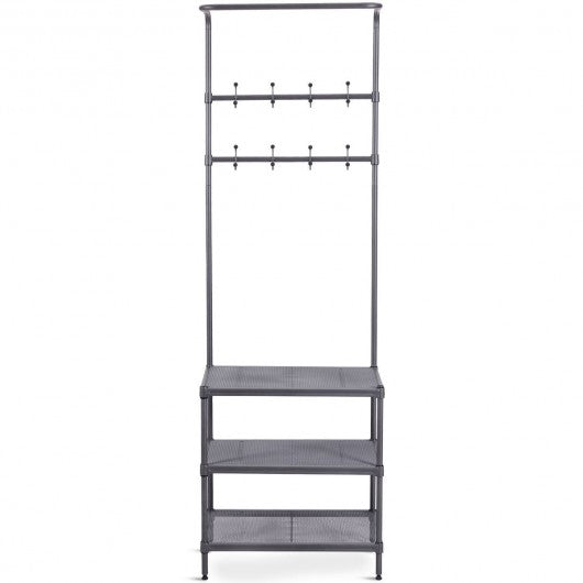 3 Tier Metal Storage Shelf 16 Hooks Hat Shoes Rack